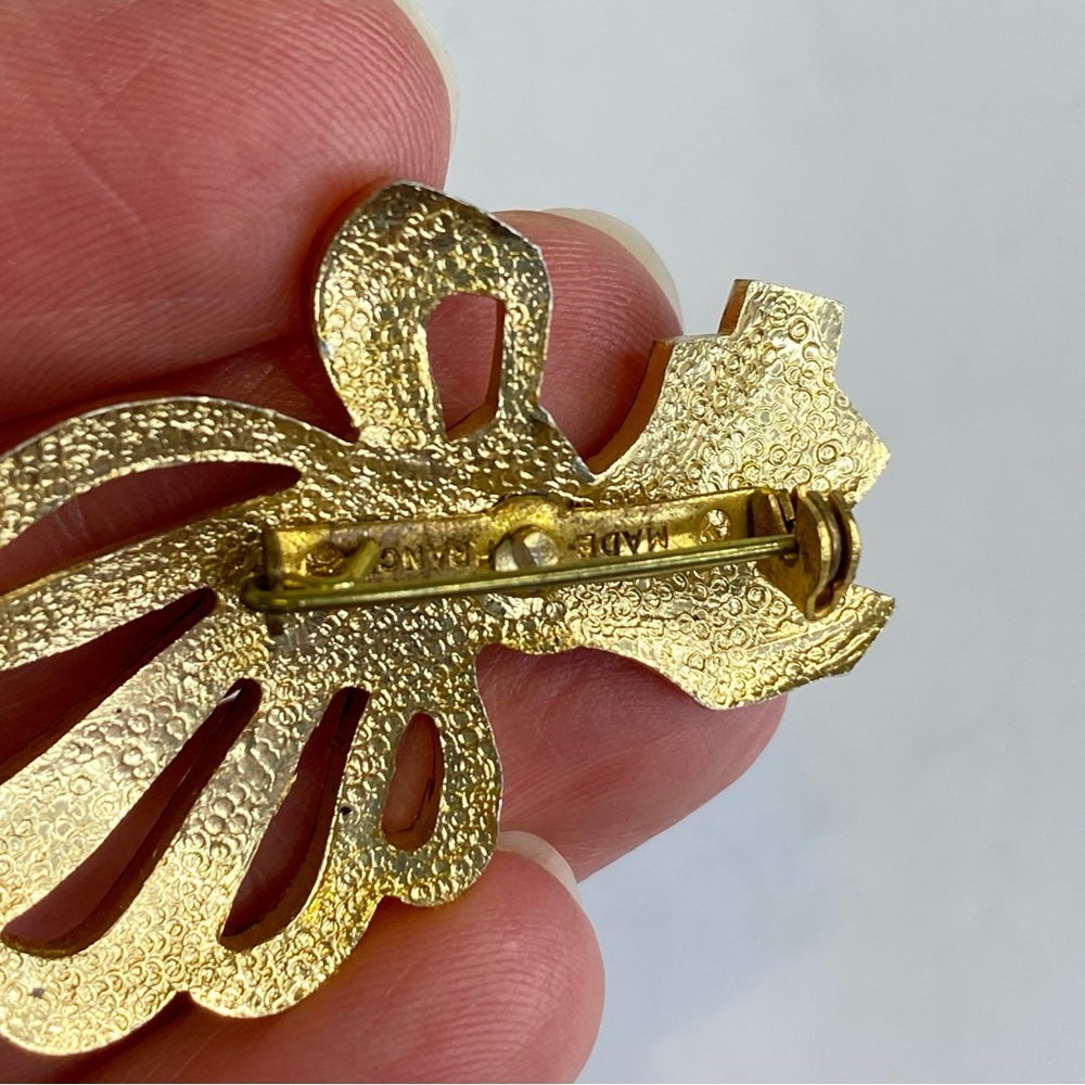 Vintage Gold Tone Bow Ribbon Brooch Made in France - Picture 9 of 12
